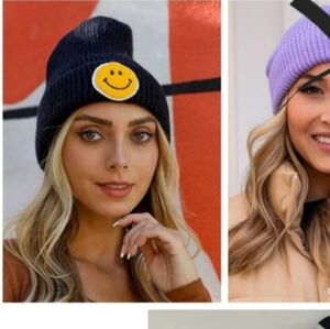 NWT Happy Face Black Beanie
